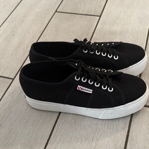 Superga Classic Black platform Sneakers with White Soles